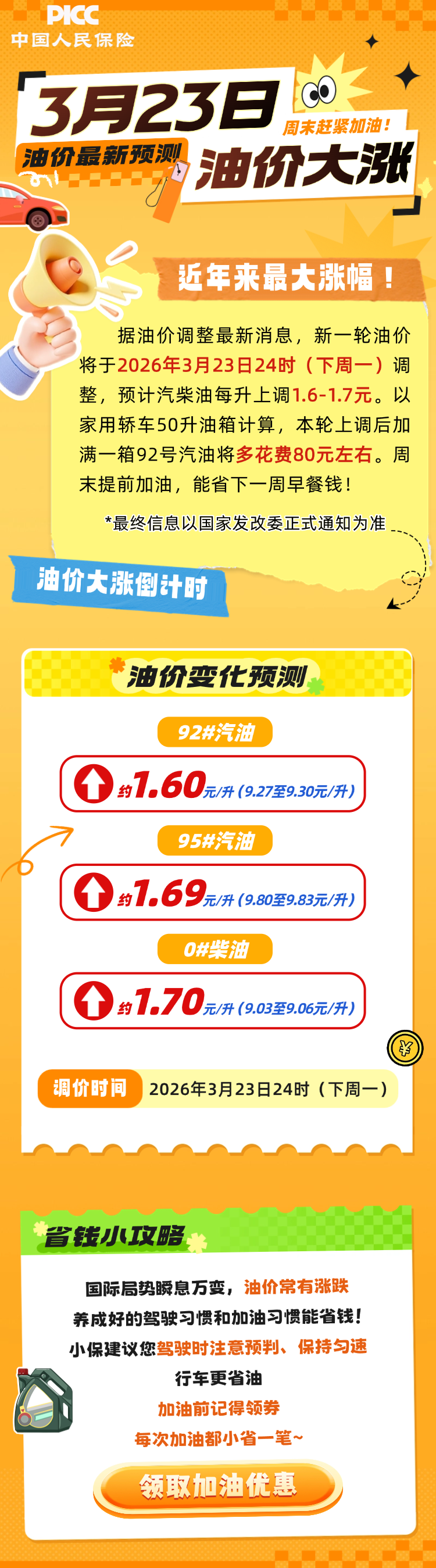 周一油价或将重回“9元时代”，周末赶紧加油！